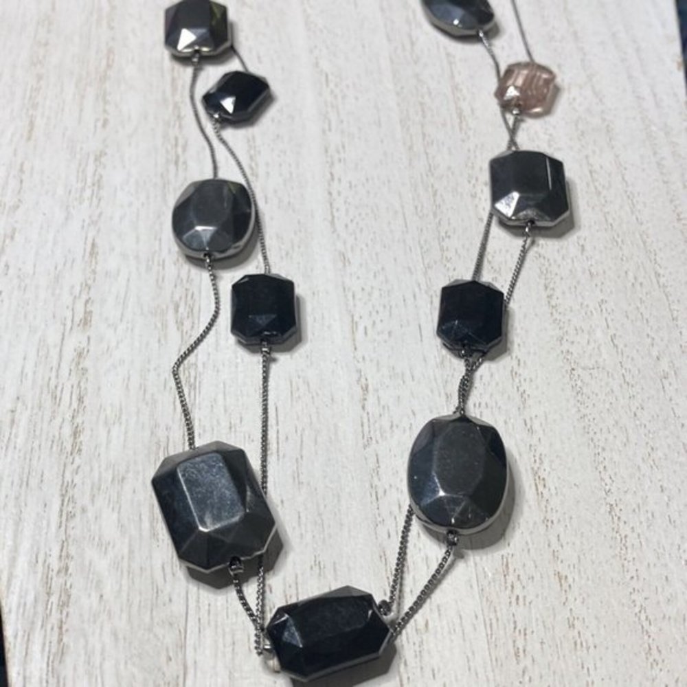 new york 2 strand layers gun metal long Necklace 38" - Picture 8 of 8